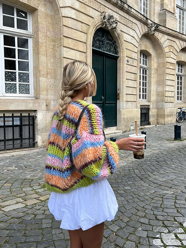 Women’s Chunky Knit Cardigan with Balloon Sleeves
