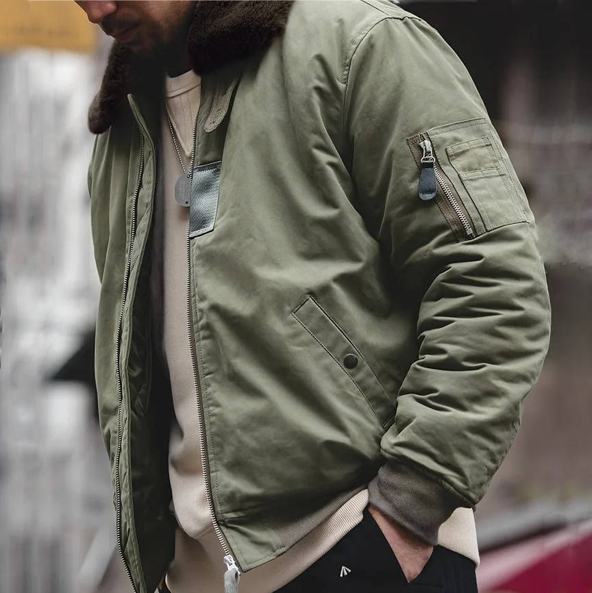 Blouson aviateur coupe-vent pour homme avec col en fourrure