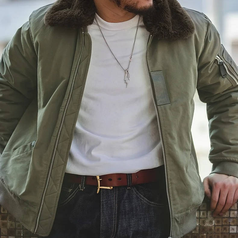 Blouson aviateur coupe-vent pour homme avec col en fourrure