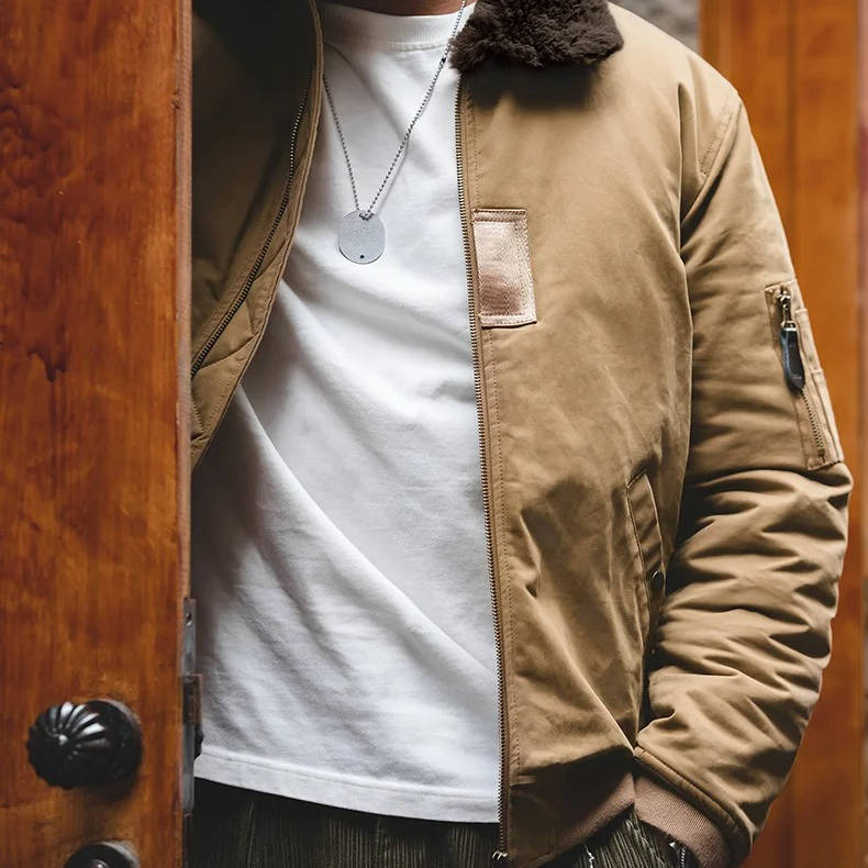 Blouson aviateur coupe-vent pour homme avec col en fourrure