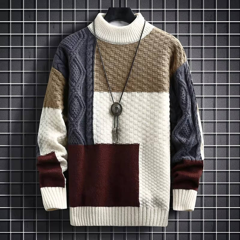 Pull en maille à blocs de couleurs pour homme | coupe décontractée à col rond
