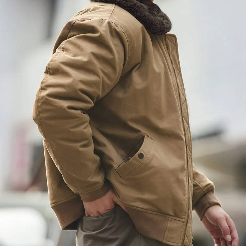 Blouson aviateur coupe-vent pour homme avec col en fourrure