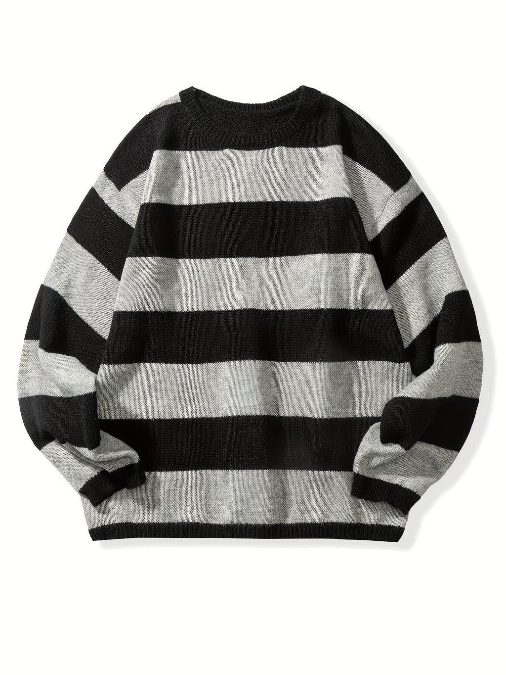Męski dzianinowy sweter w paski | Sweter z okrągłym dekoltem