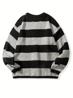 Męski dzianinowy sweter w paski | Sweter z okrągłym dekoltem