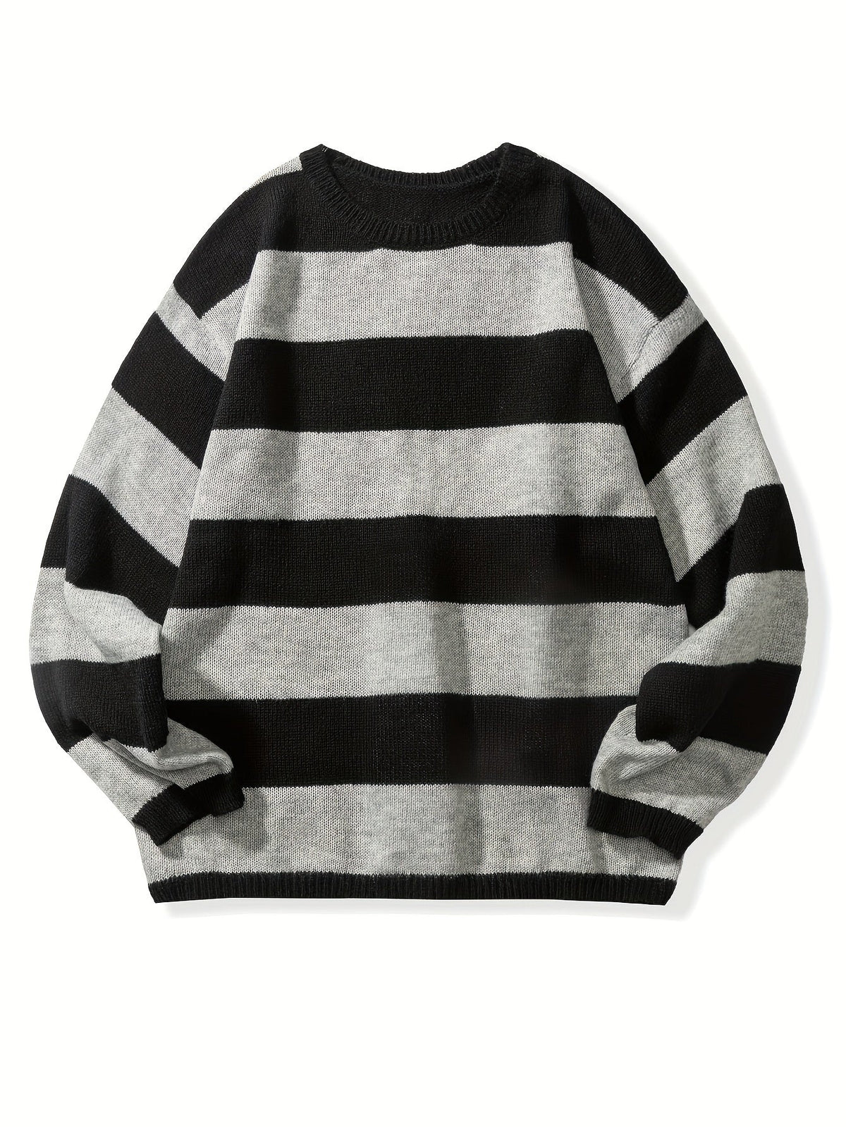 Męski dzianinowy sweter w paski | Sweter z okrągłym dekoltem