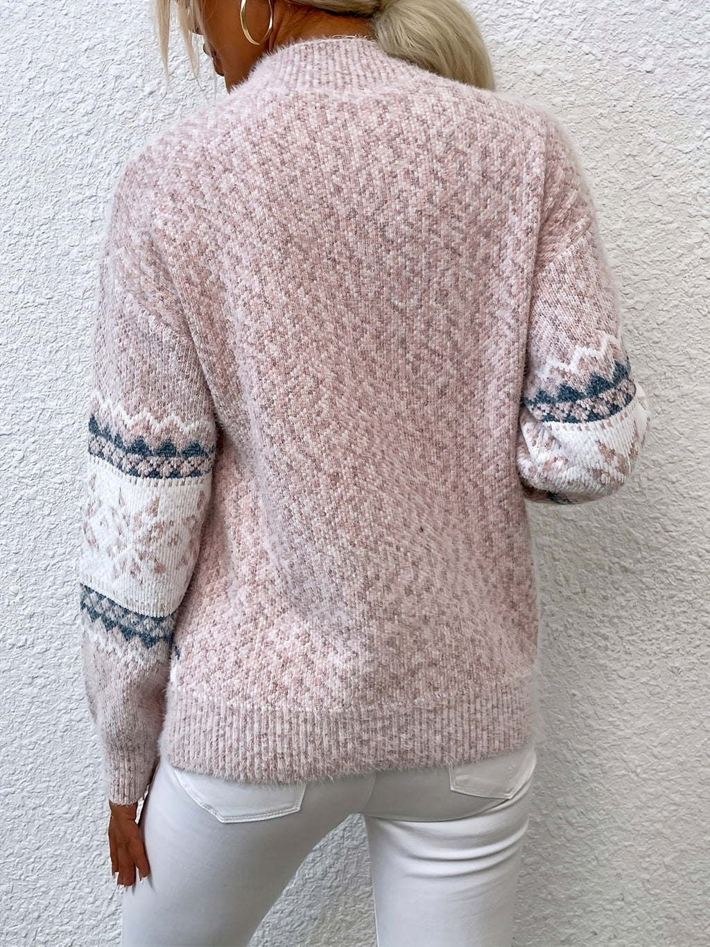 Pull de Noël oversize pour femme | Col montant en maille Fair Isle