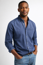 Cotton Linen Button-Down Shirt with Chest Pocket