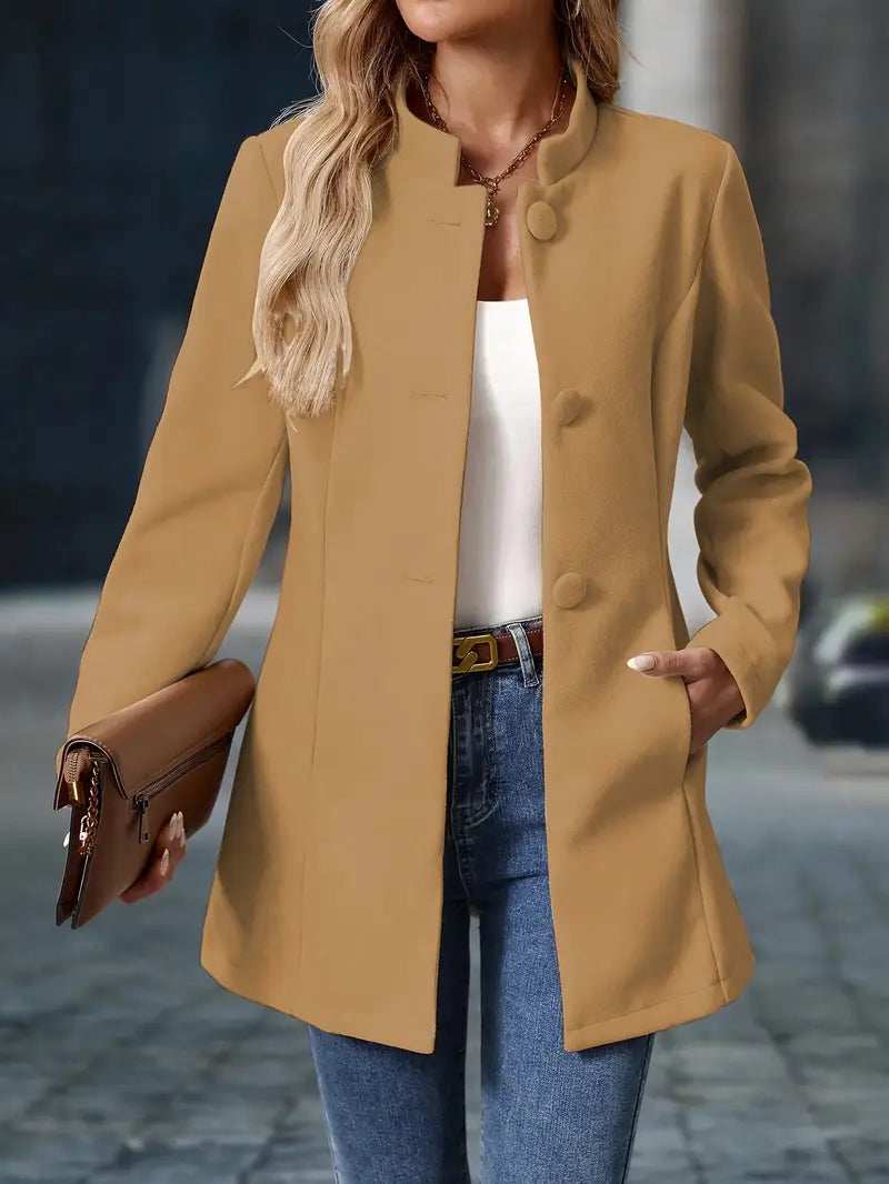 Manteau long sans col à boutons pour femme