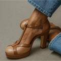 Women's T-Strap Platform Block Heel Pumps