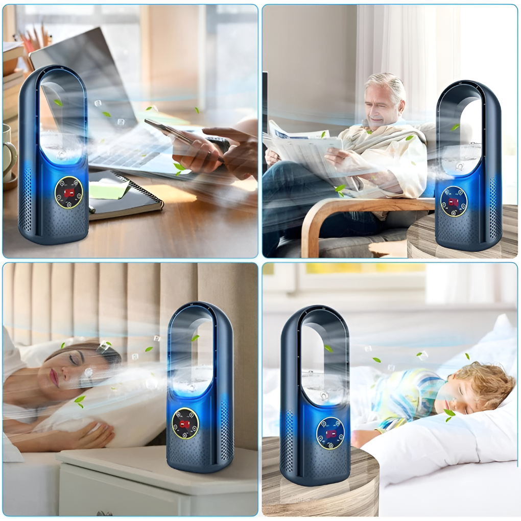 Bladeless Air Cooler with Humidifier & LED Night Light for Summer Cooling