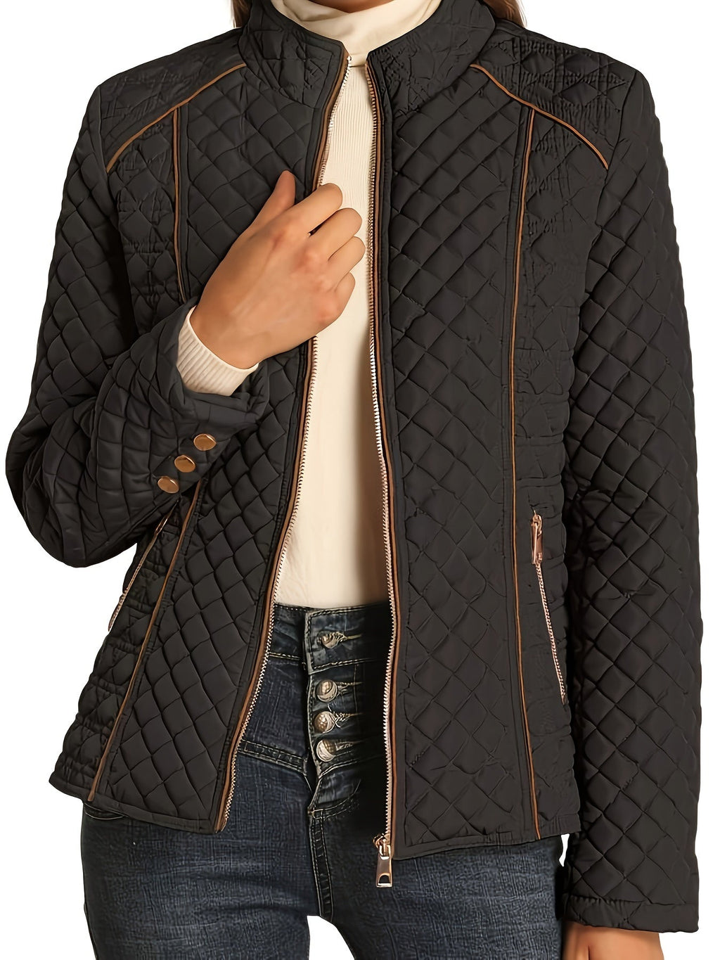 Women's Diamond Quilted Zip-Up Jacket