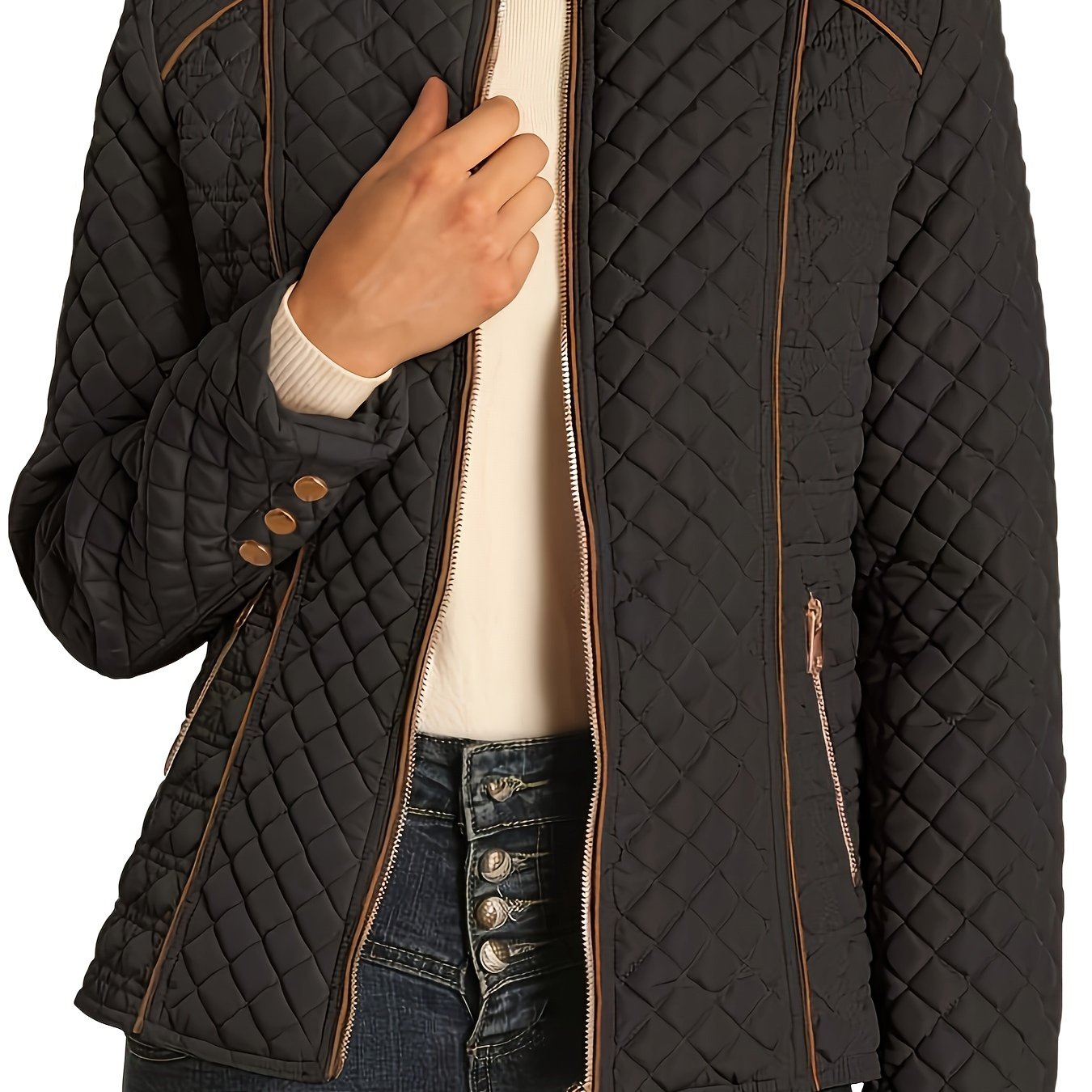 Women's Diamond Quilted Zip-Up Jacket