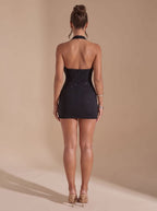Women's Rhinestone Cowl Neck Party Mini Dress