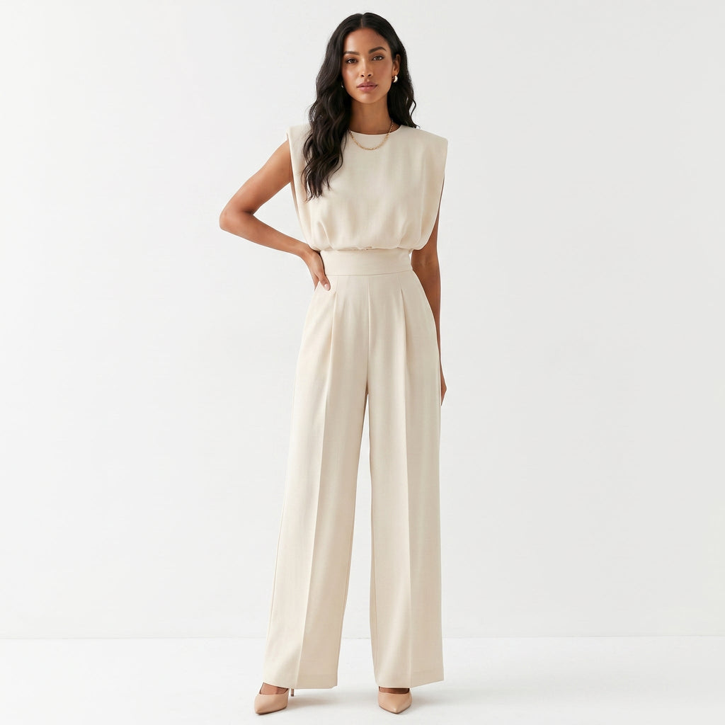 Women's Sleeveless Wide Leg Jumpsuit with Tailored Waist