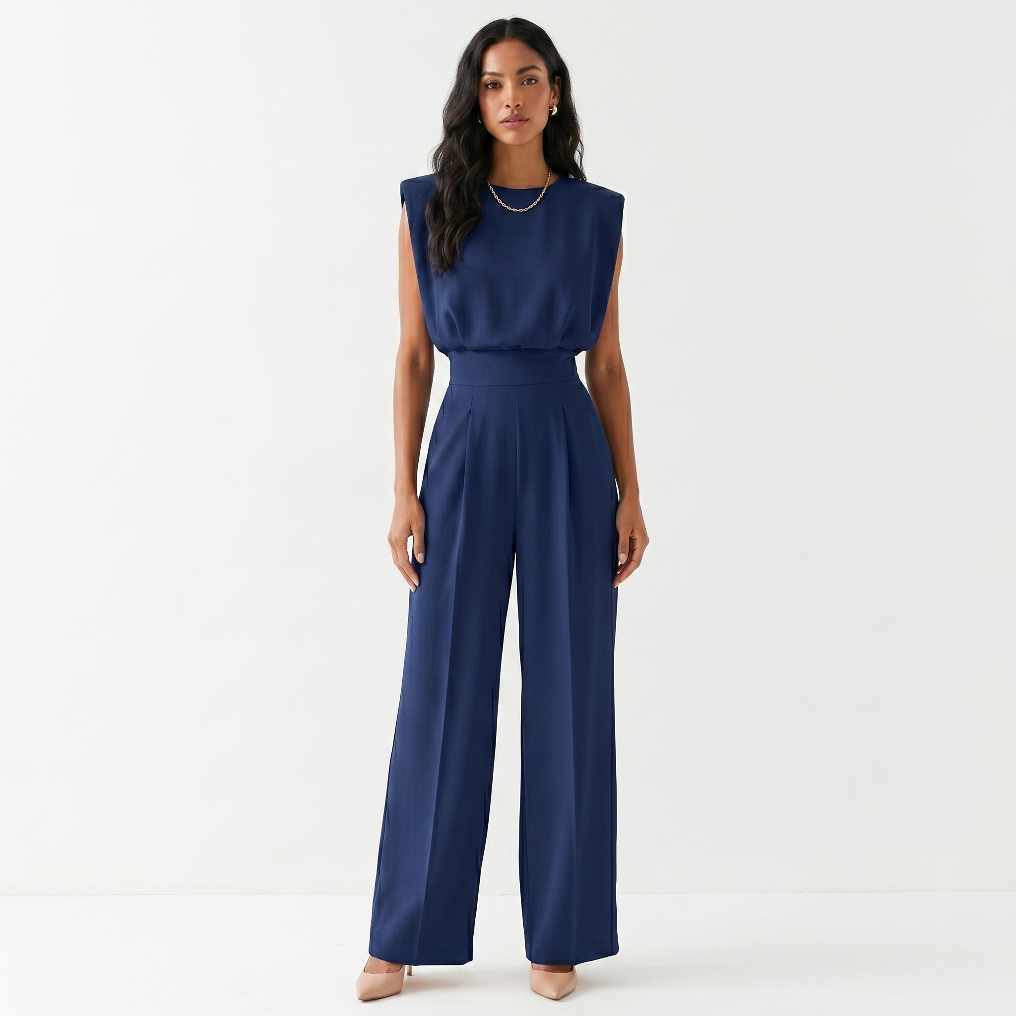 Combinaison pantalon fluide sans manches à taille ajustée pour femme