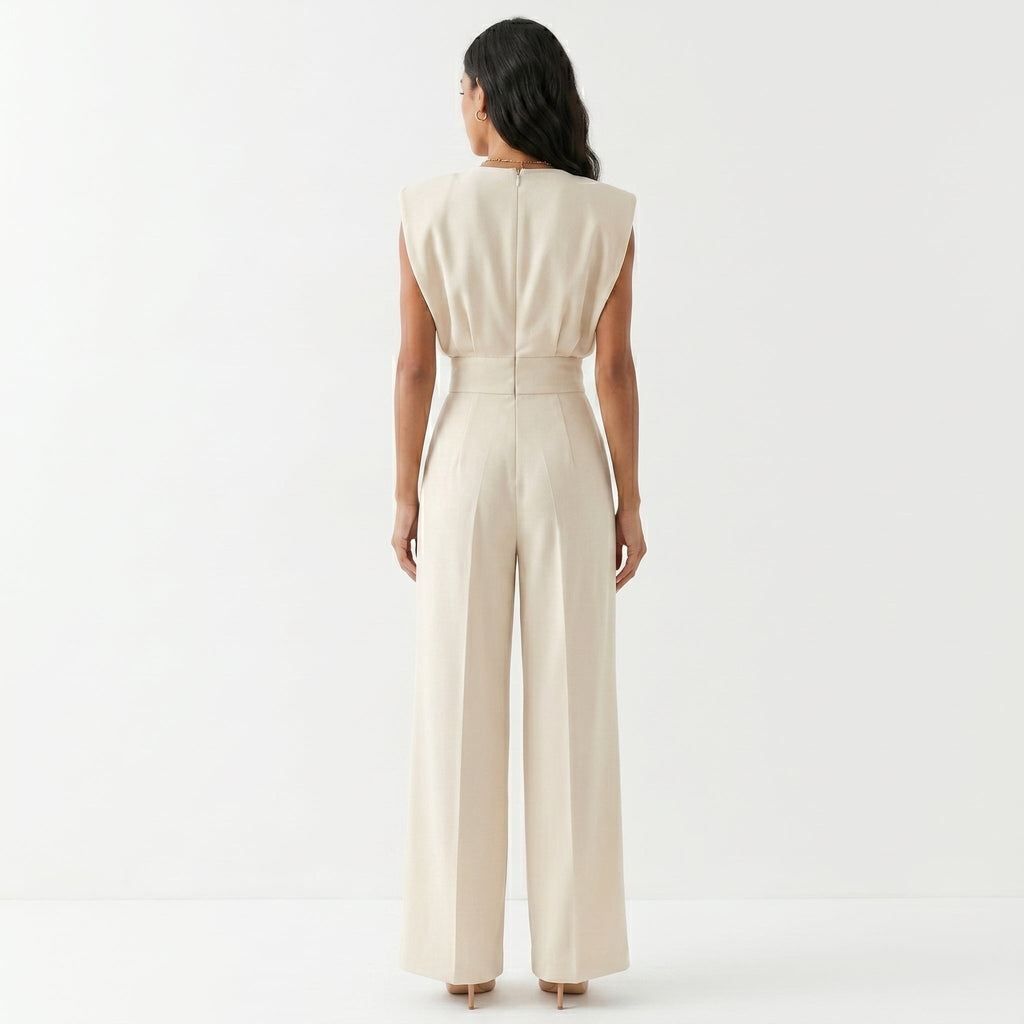 Women's Sleeveless Wide Leg Jumpsuit with Tailored Waist