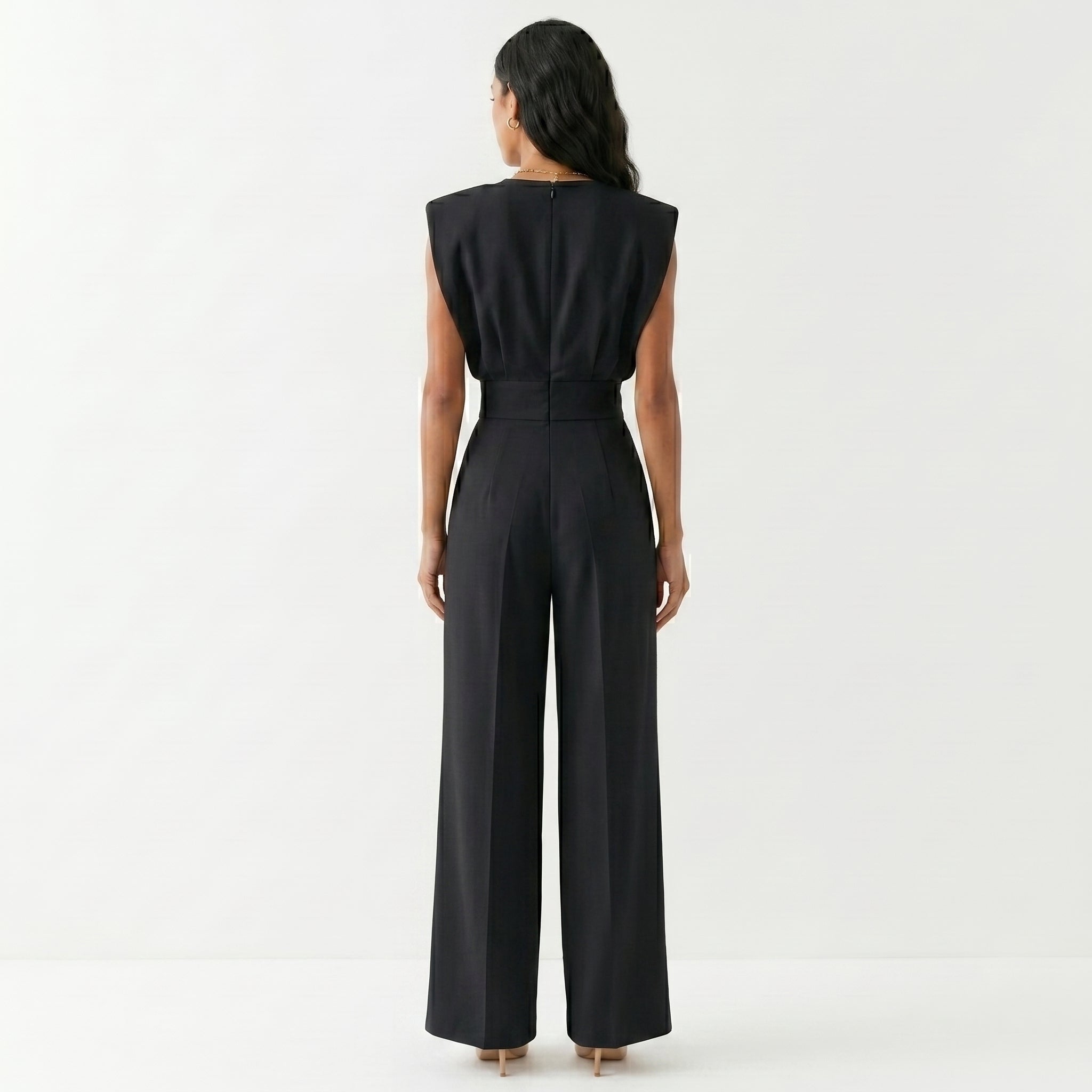 Women's Sleeveless Wide Leg Jumpsuit with Tailored Waist