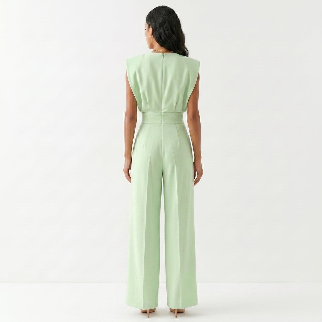 Women's Sleeveless Wide Leg Jumpsuit with Tailored Waist