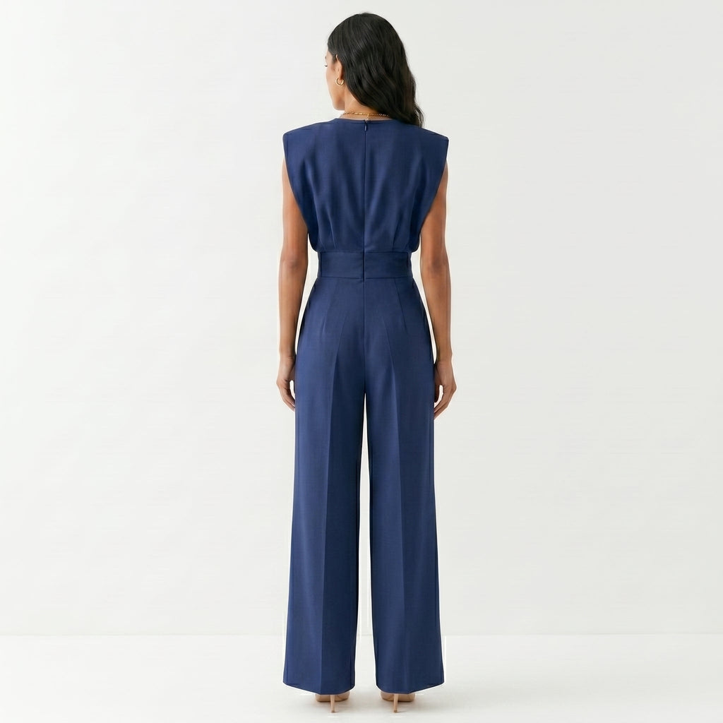 Women's Sleeveless Wide Leg Jumpsuit with Tailored Waist