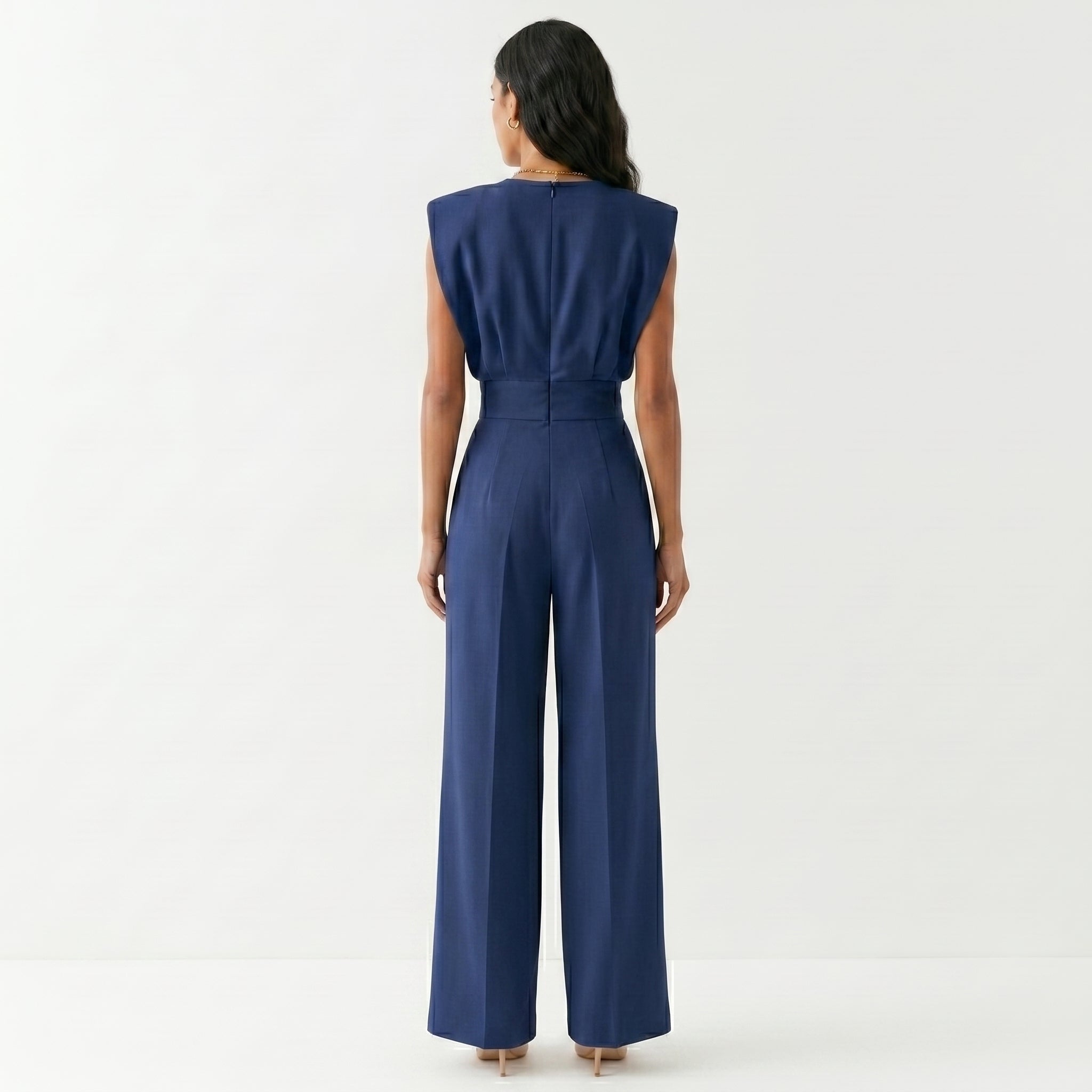Women's Sleeveless Wide Leg Jumpsuit with Tailored Waist