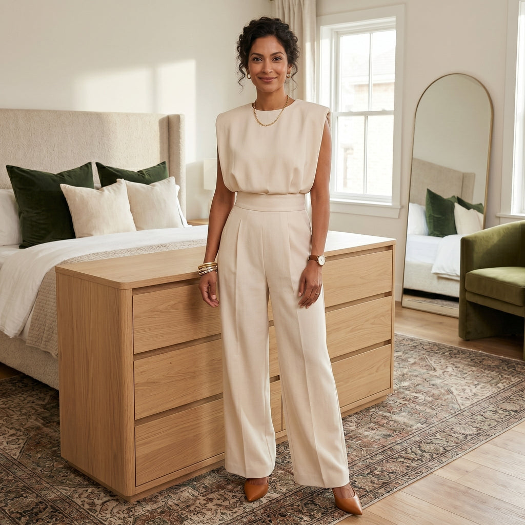 Women's Sleeveless Wide Leg Jumpsuit with Tailored Waist