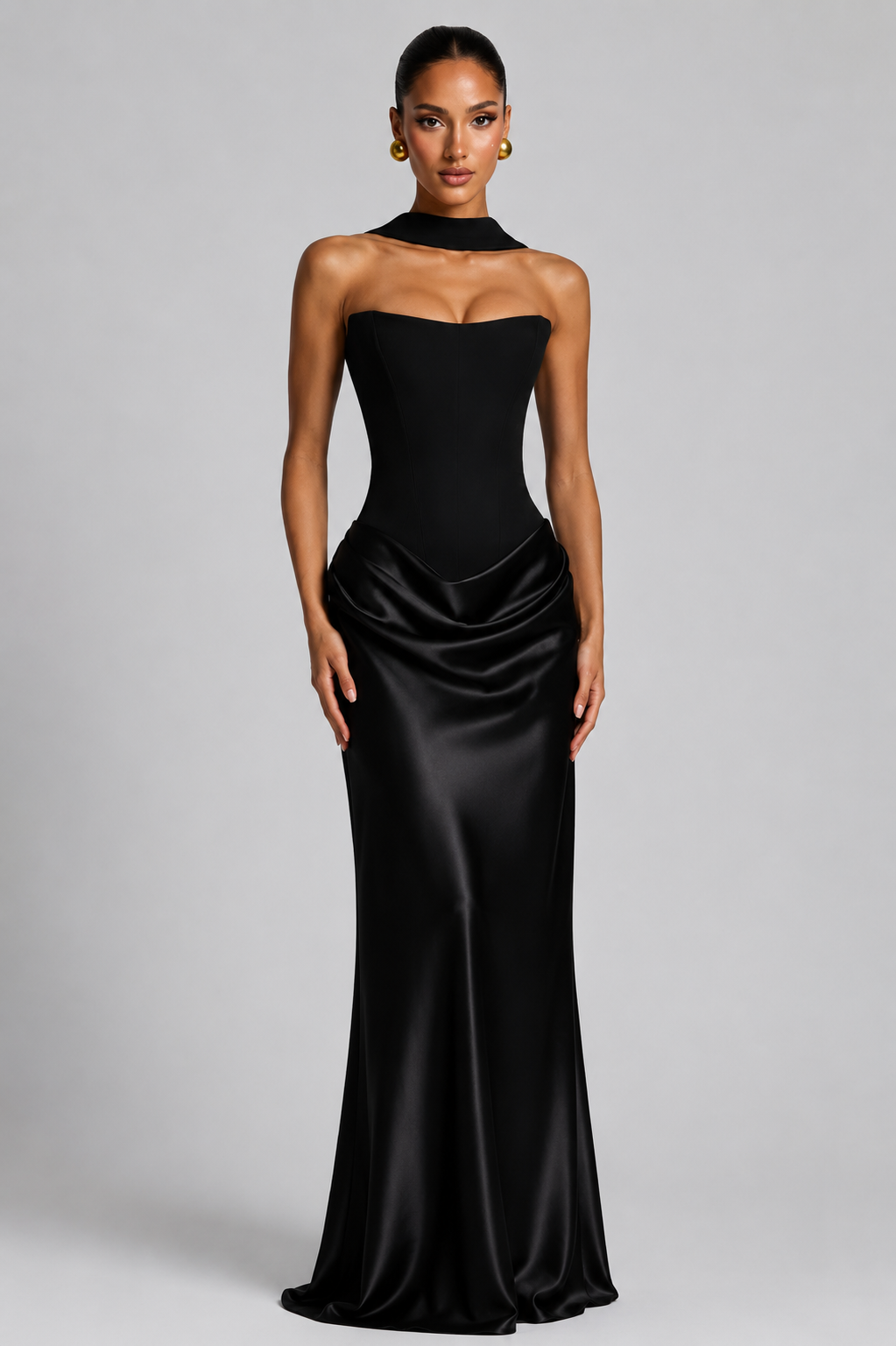 Robe de soirée longue bustier en satin pour femme
