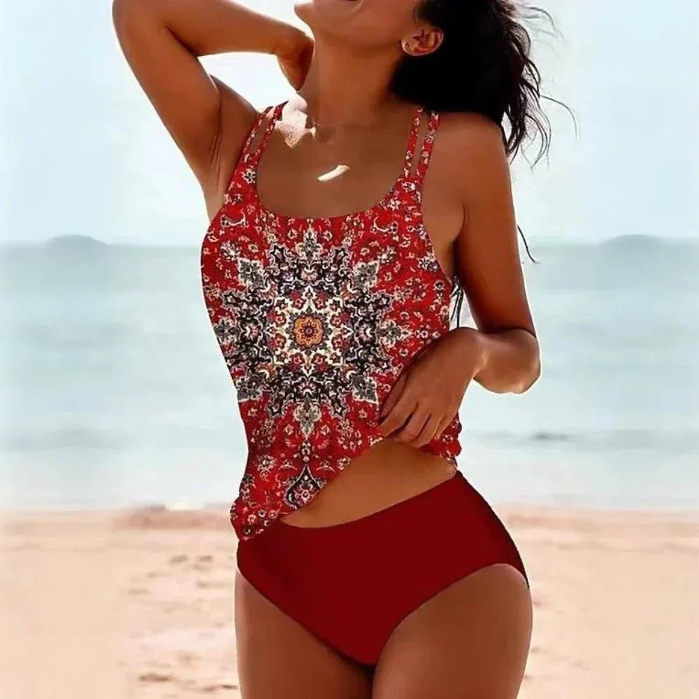 Women's Polyester Tankini Swimsuit for Summer Beach Holiday Swimwear