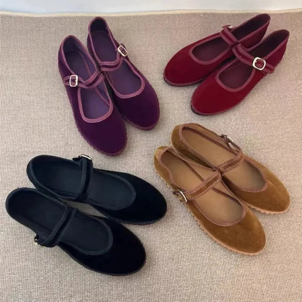 Women's Velvet Mary Jane Ballet Flats