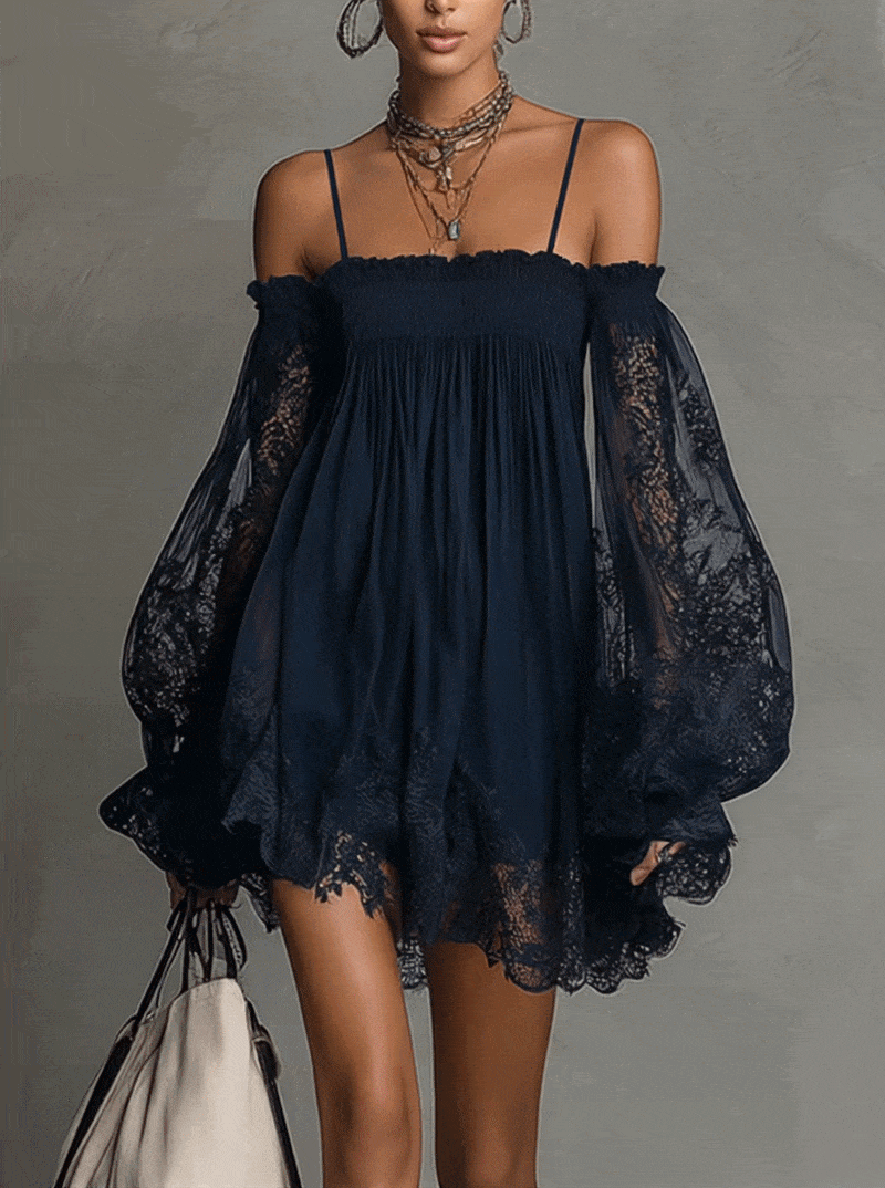 Women's Chiffon Mini Dress for Autumn Evening Wear