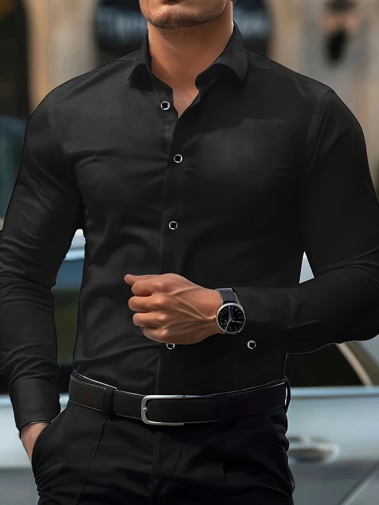 Chemise habillée ajustée à manches longues pour homme