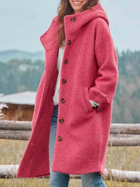 Manteau teddy long à capuche pour femme