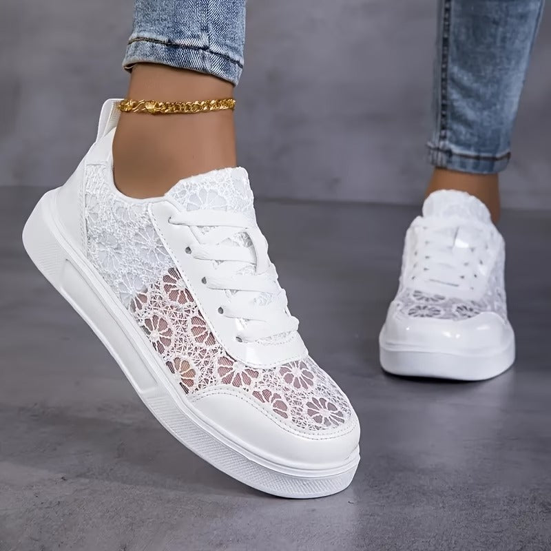 Women's Lace-Up Floral Mesh Trainers