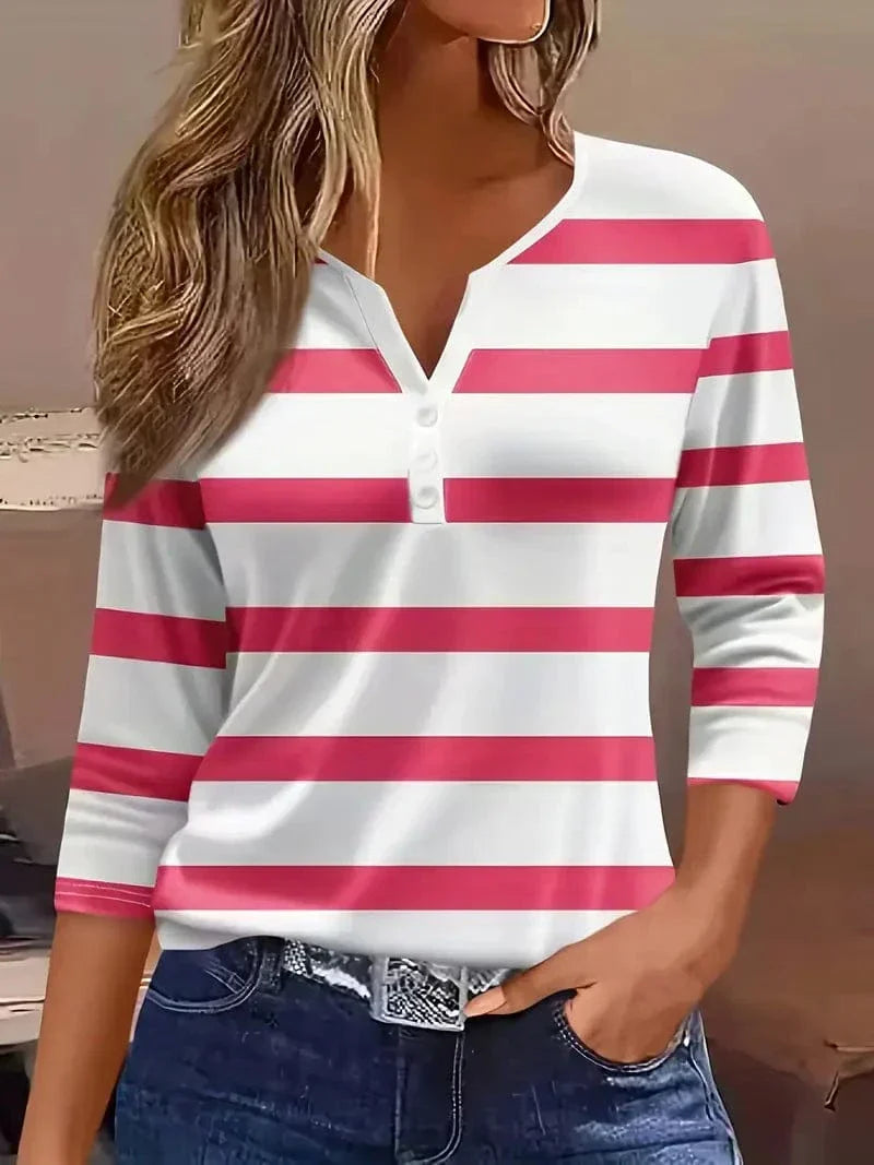Haut Henley rayé à manches longues pour femme