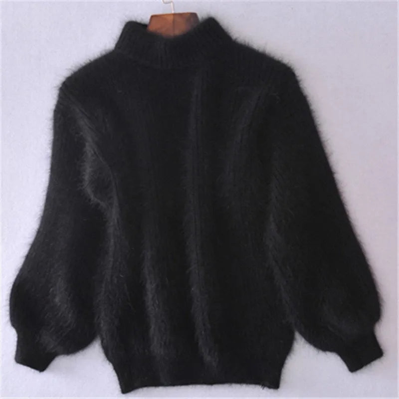 Damski sweter z miękkiej dzianiny ze stójką | Puszysty sweter w stylu vintage