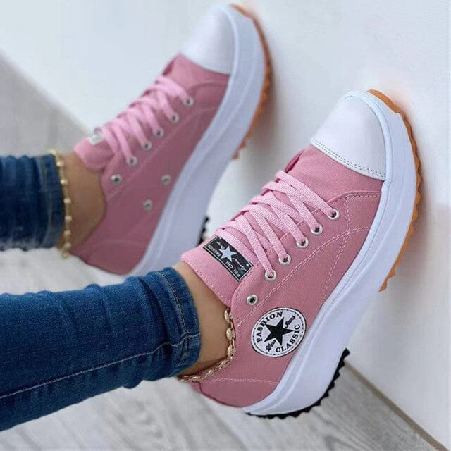 Women’s Canvas Platform Trainers with Lace-Up Fastening