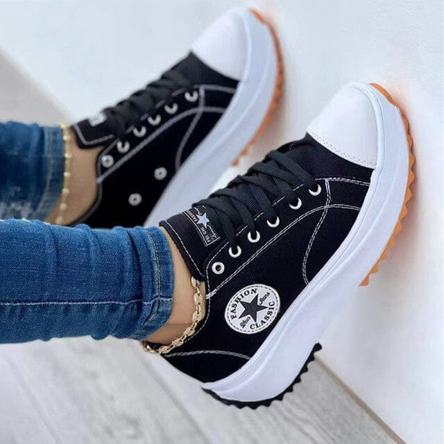 Women’s Canvas Platform Trainers with Lace-Up Fastening