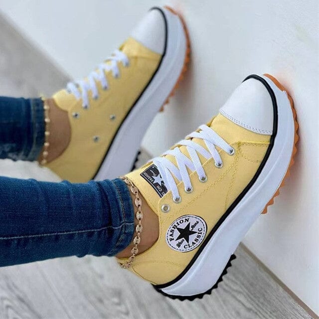 Women’s Canvas Platform Trainers with Lace-Up Fastening