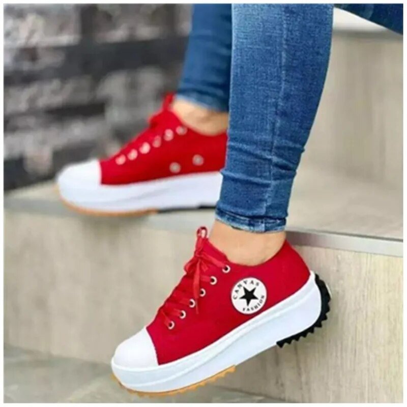 Women’s Canvas Platform Trainers with Lace-Up Fastening