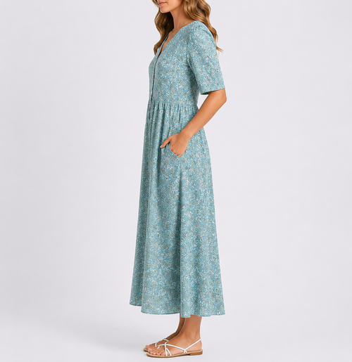 Robe midi à imprimé floral et manches bouffantes
