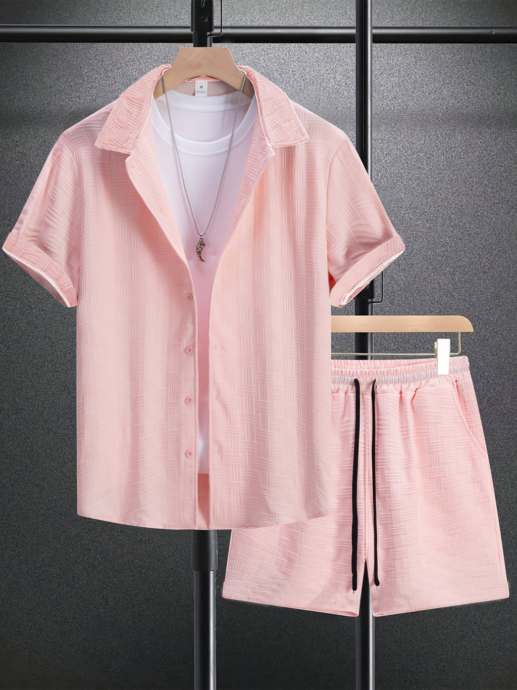 Men's Cotton Short Sleeve Shirt & Shorts Set for Summer