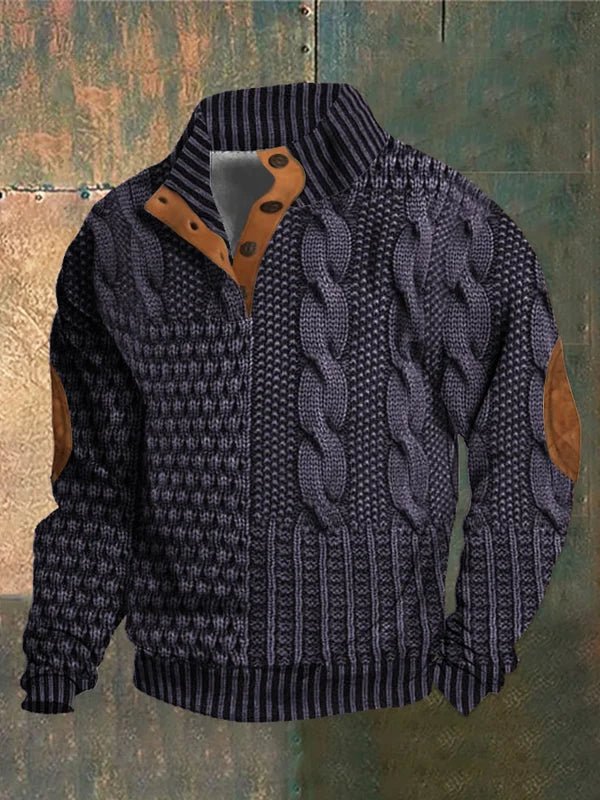 Pull zippé en maille torsadée pour homme avec coudières