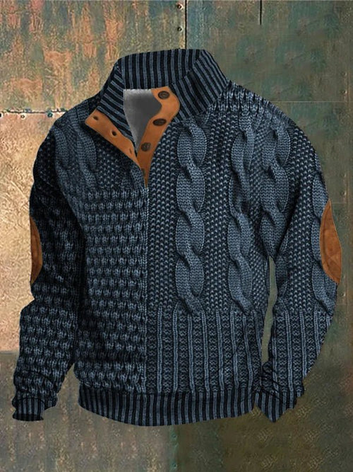 Pull zippé en maille torsadée pour homme avec coudières