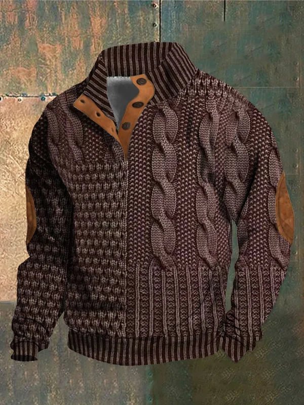 Pull zippé en maille torsadée pour homme avec coudières