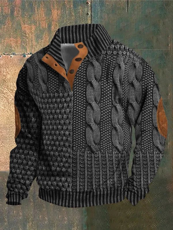 Pull zippé en maille torsadée pour homme avec coudières