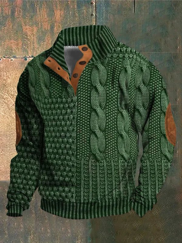 Pull zippé en maille torsadée pour homme avec coudières
