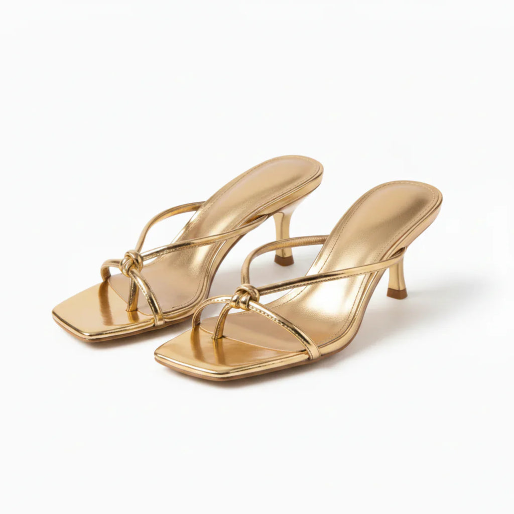 Women's Leather Mule Heeled Sandals for Summer