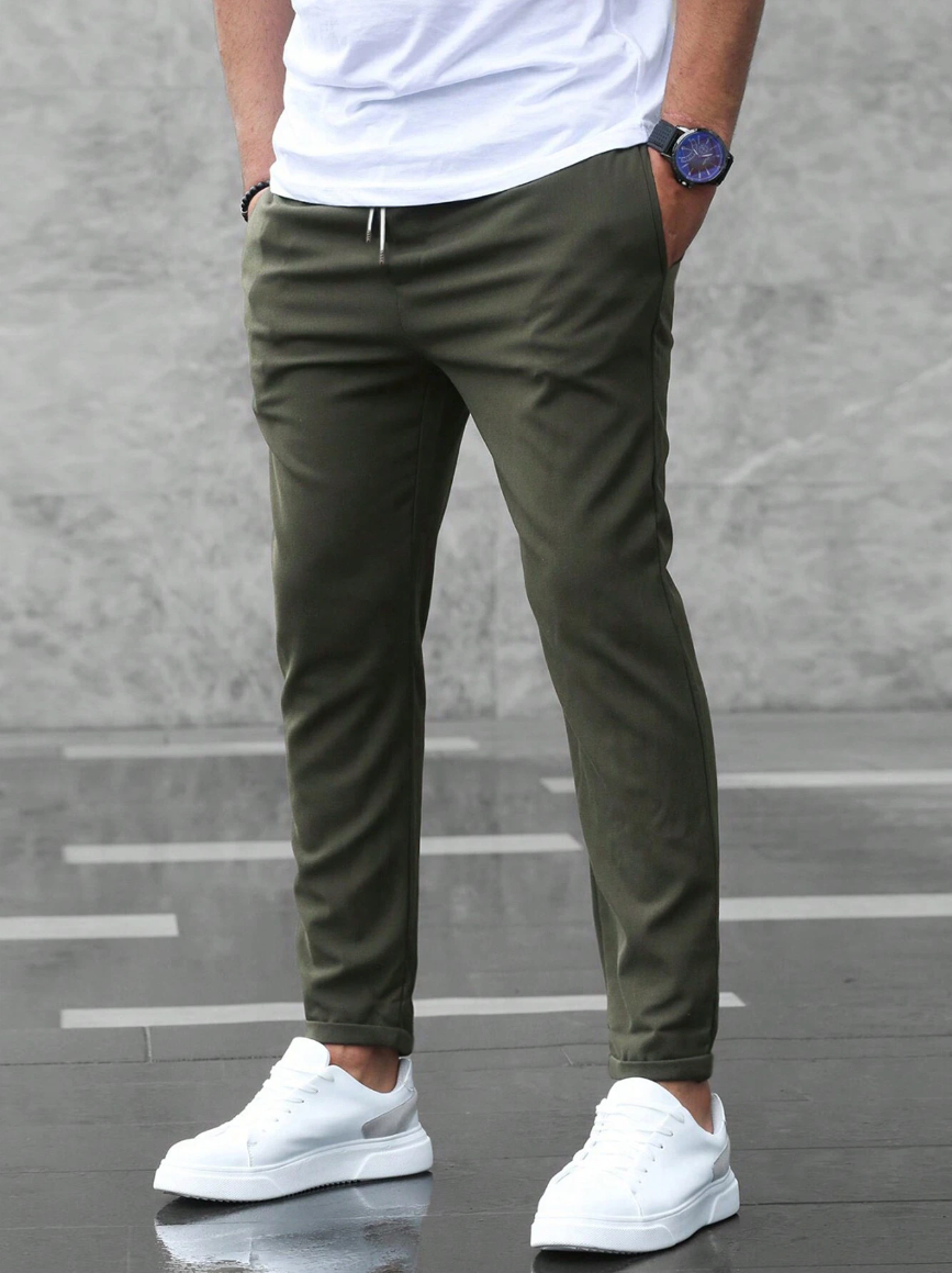 Pantalon chino ajusté pour homme avec cordon de serrage