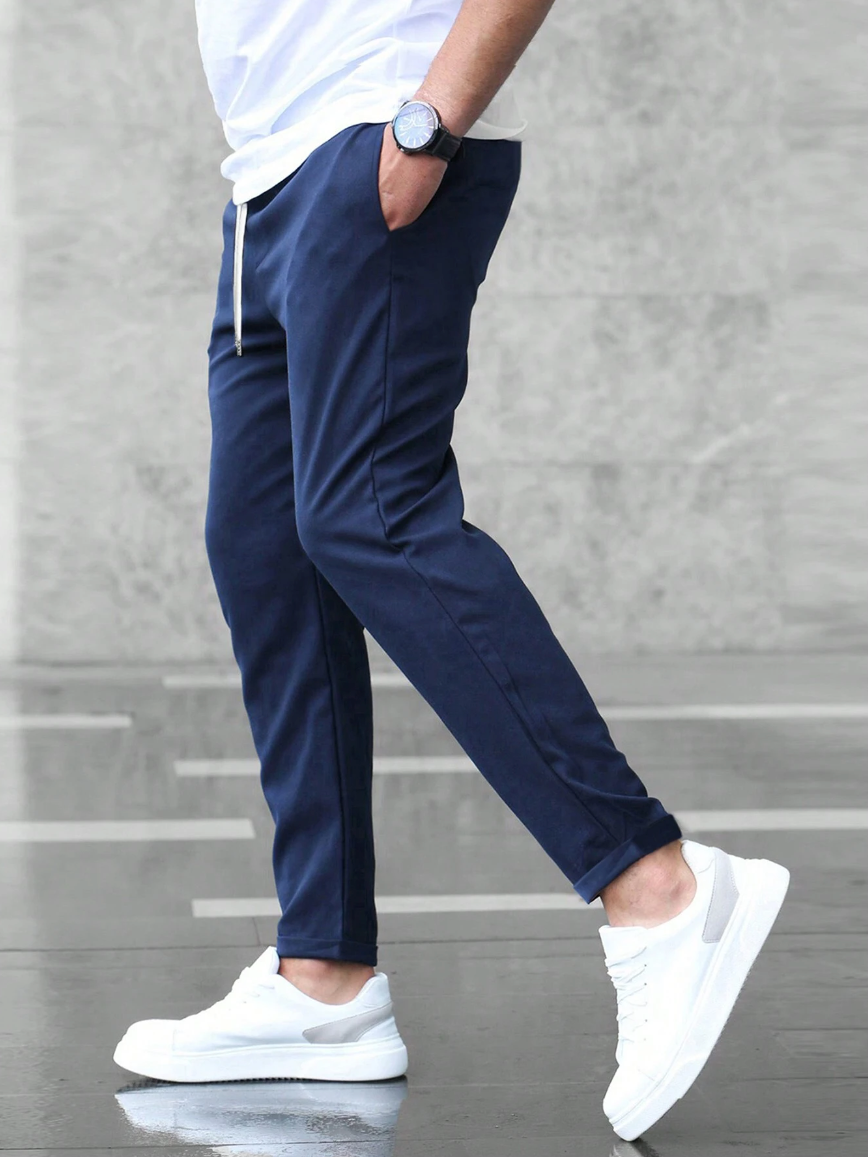 Pantalon chino ajusté pour homme avec cordon de serrage