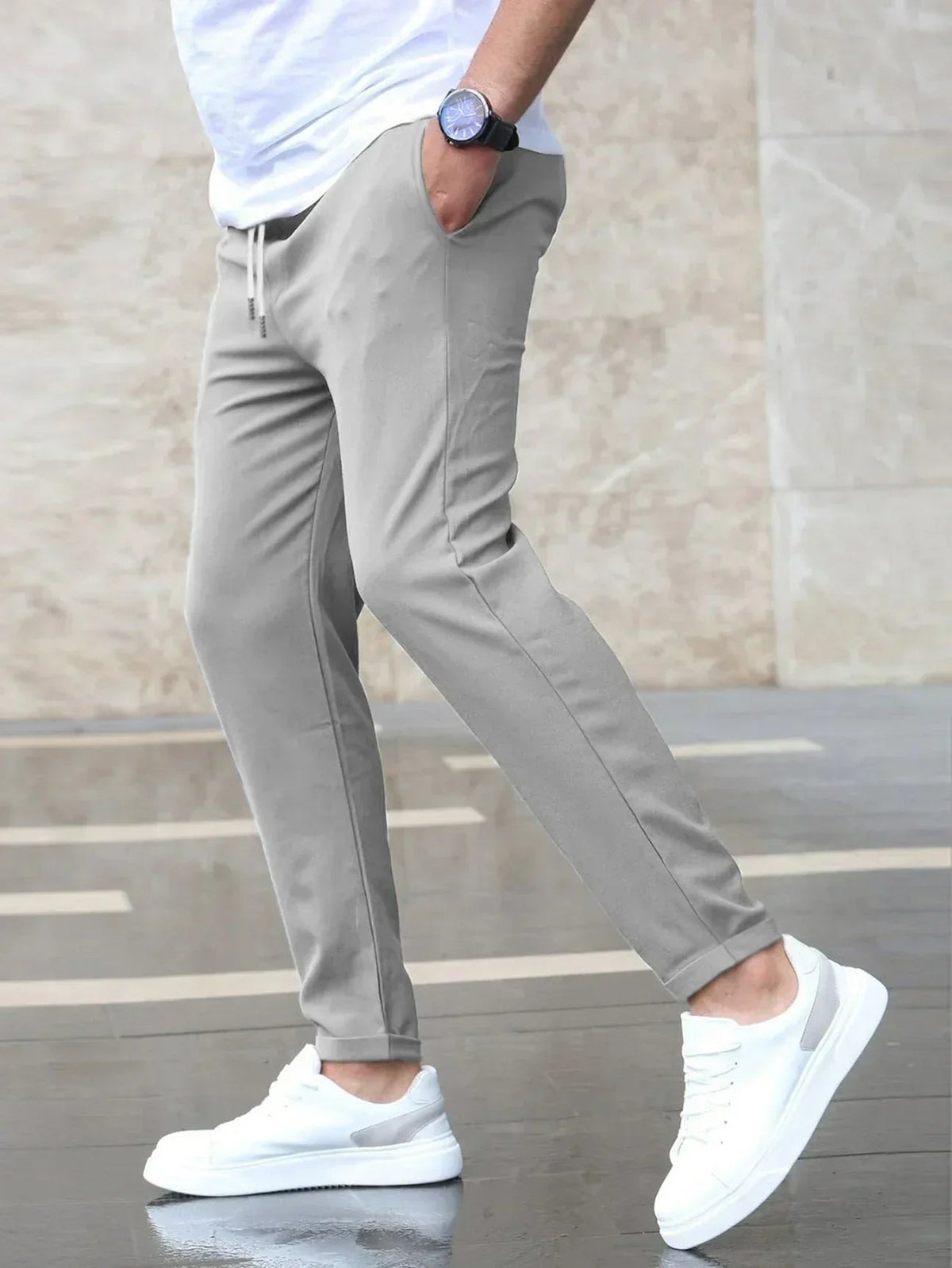 Pantalon chino ajusté pour homme avec cordon de serrage