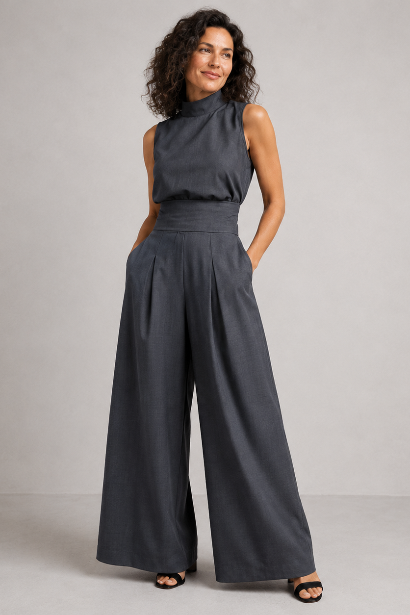 Combinaison pour femme à col montant et jambes larges